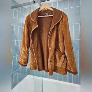 Brown 70's Retro Fuzzy Jacket with Collar Size Medium